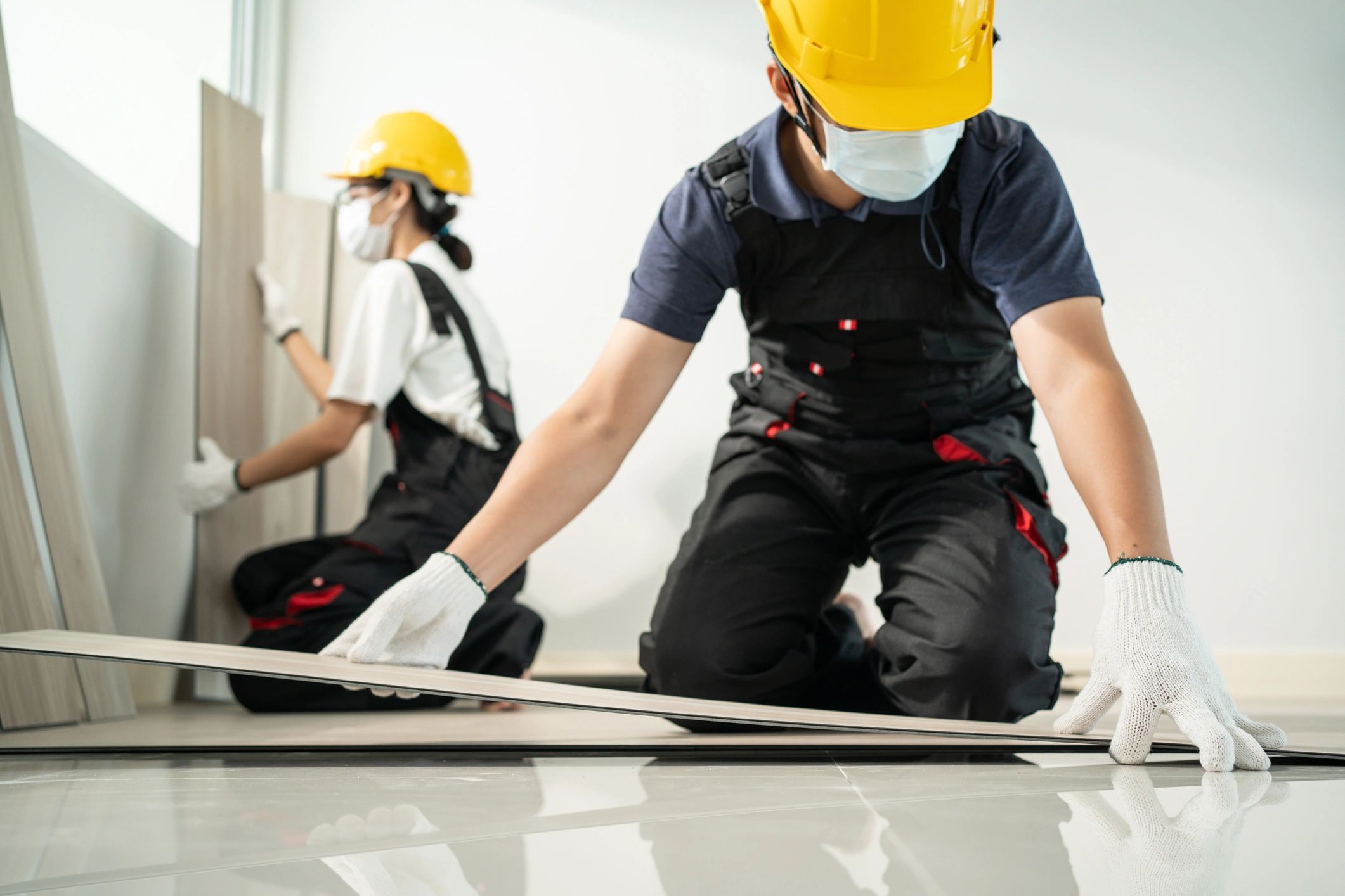 modern flooring installation team working