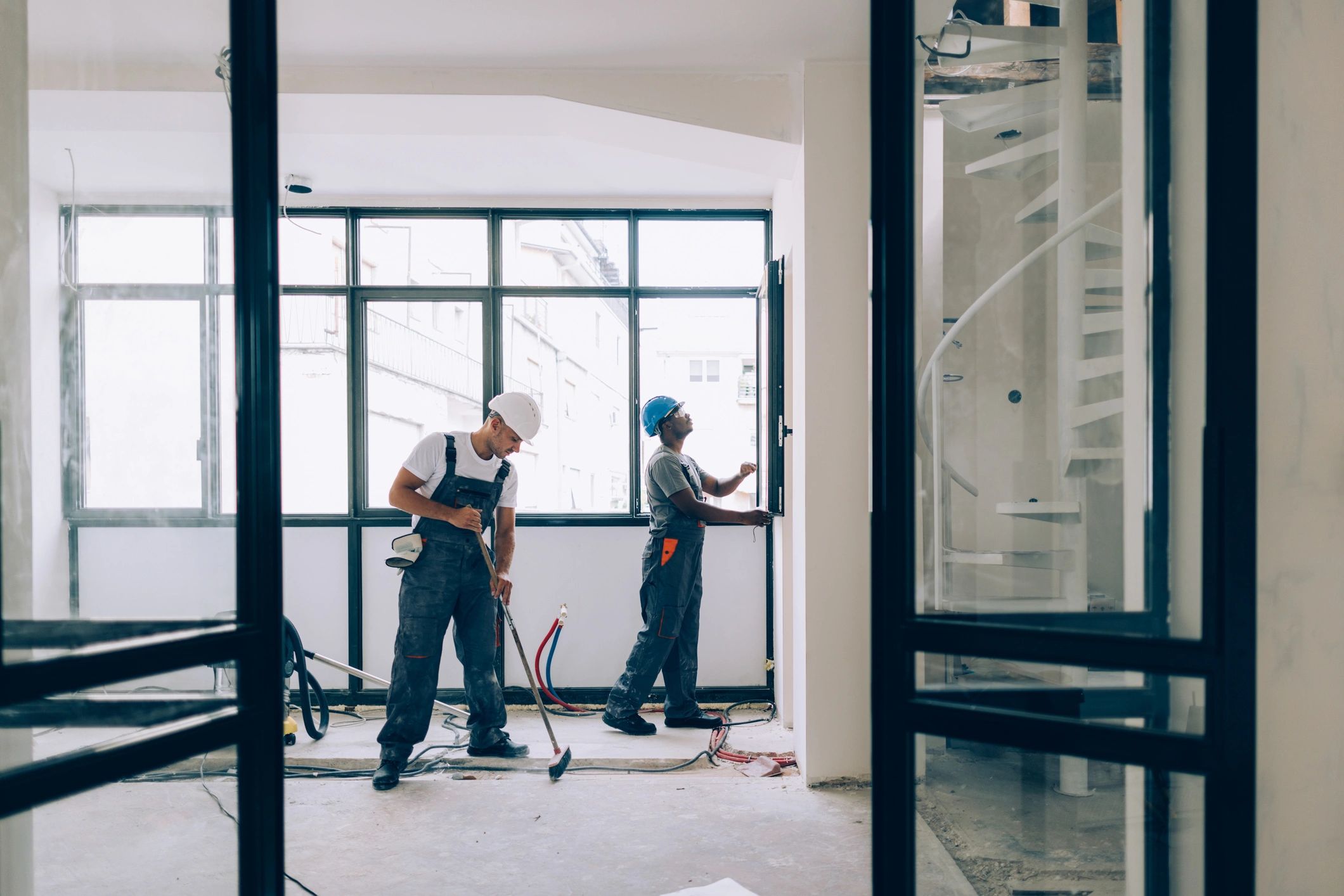 modern flooring installation team working
